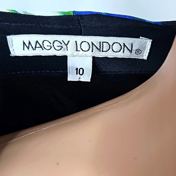 Maggy London Green & Blue Dress Sz 10 - Picture 2 of 7